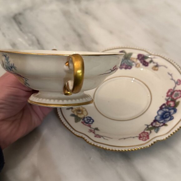 Antique Castleton China Soup Bowl Cup & Saucer Phoenix USA Gold Scalloped Edge - Picture 10 of 16